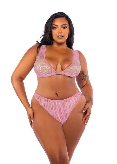 Think Pink Rhinestone Bralette 2-Piece Short Set