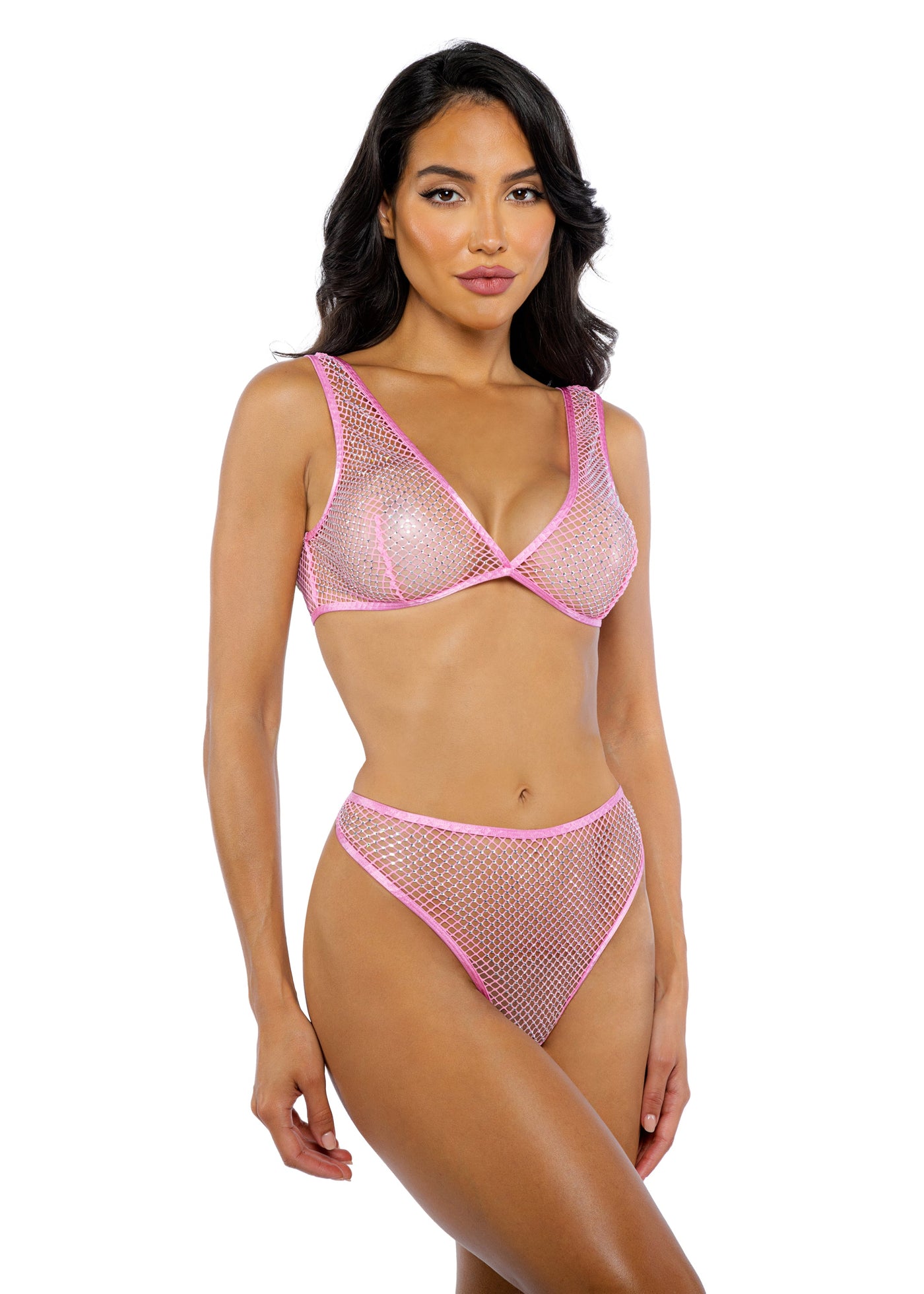 Think Pink Rhinestone Bralette 2-Piece Short Set