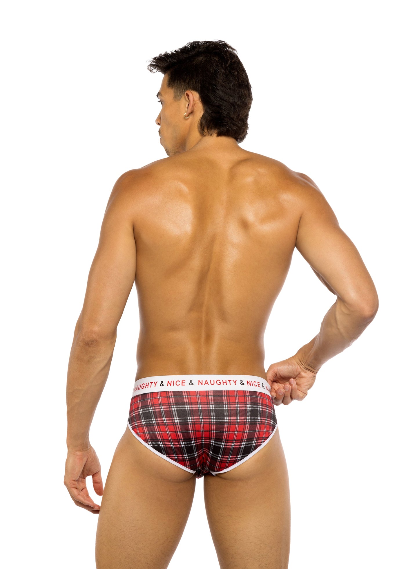 Mens Plaid Naughty & Nice Briefs