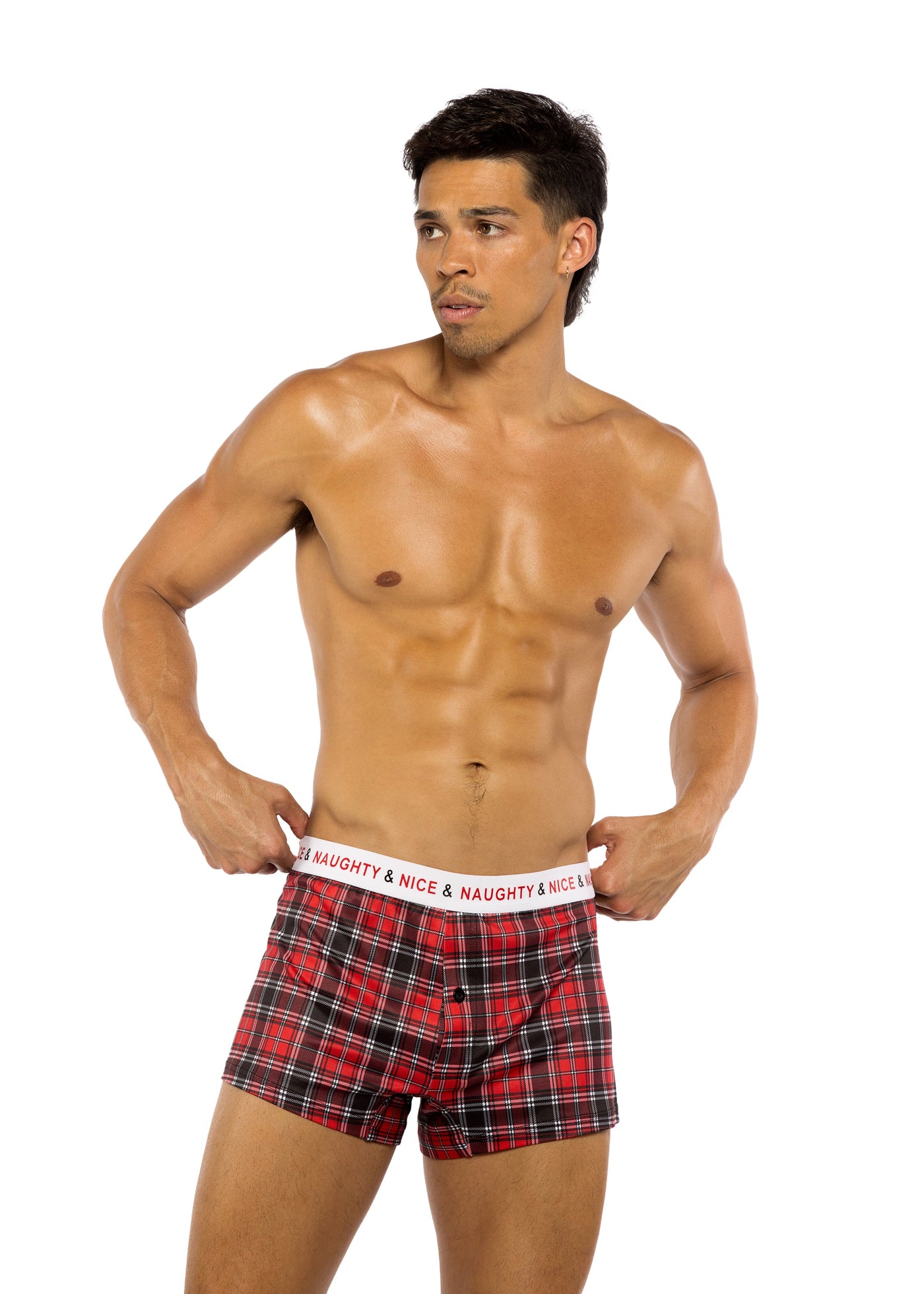 Mens Plaid Naughty & Nice Boxers